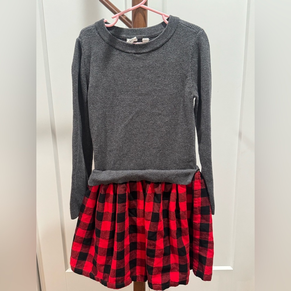 GAP Kids Gray and Red Plaid Dress